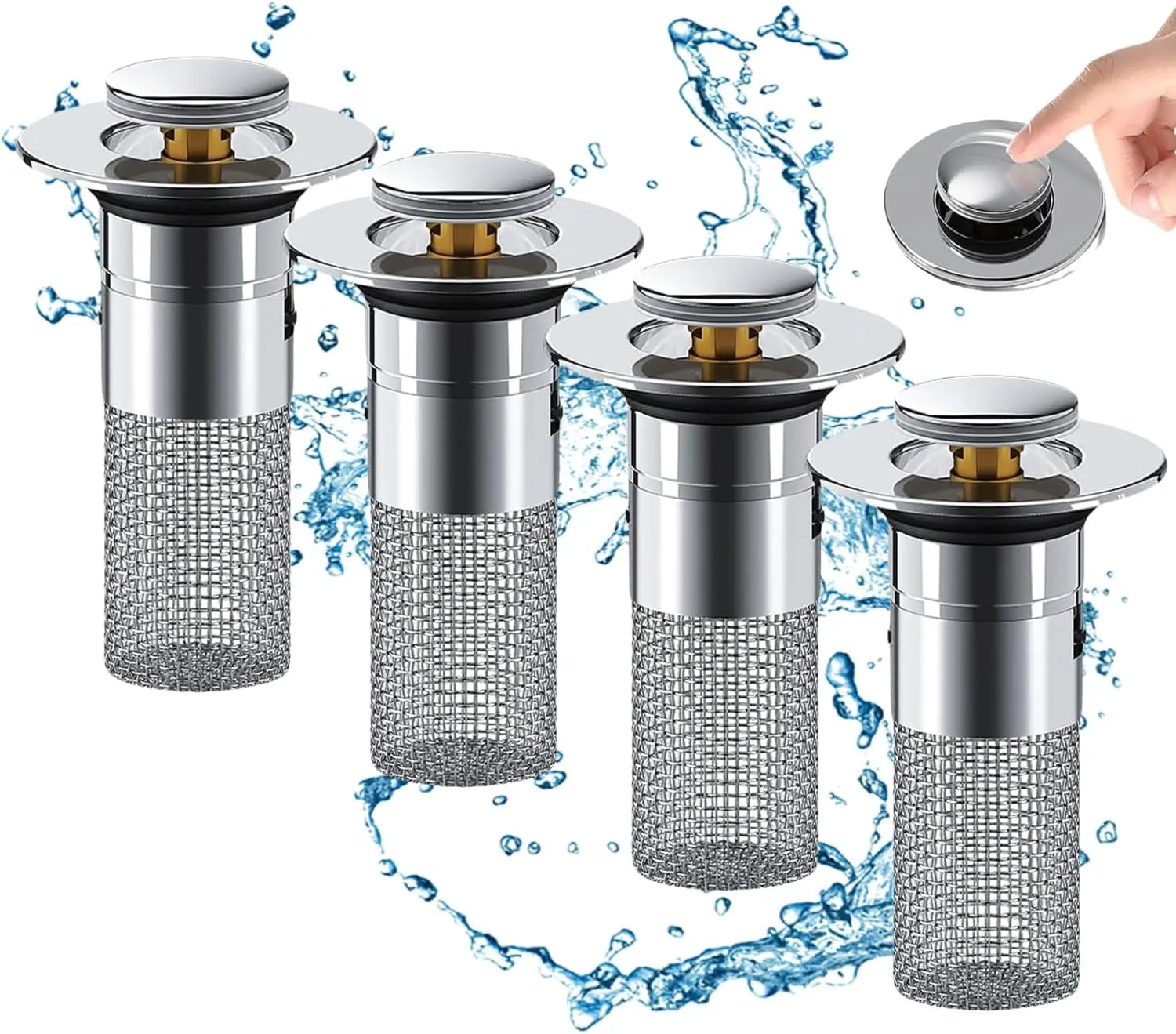 Dazone Stainless Steel Pop-Up Bathroom Sink Stopper, 1.34-1.57in Hole Fit, with Removable Filter Basket Drain Strainer