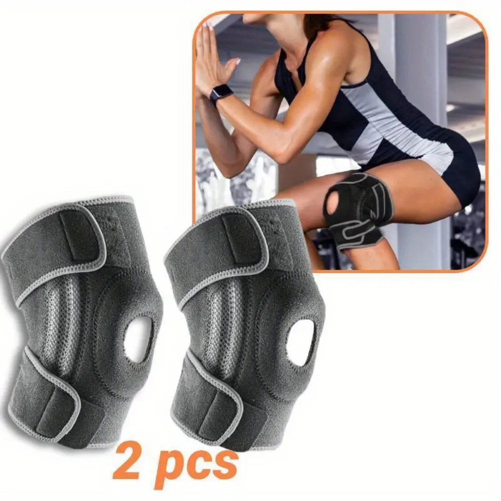 2 Pack Adjustable Knee Brace with Side Stabilizers & Patella Gel Pad, Breathable Sports Compression Sleeves for Men & Women, Pain Relief, Patella Bands For Knee Pain