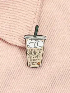I Like My Coffee Icy And My Books Spicy Enamel Pin Iced Coffee Personal Interest Book Lover Alloy Brooches Lapel Preference Expression Backpack Badge Fashion Jewelry Accessories Fashion Accessory Gifts for Friends