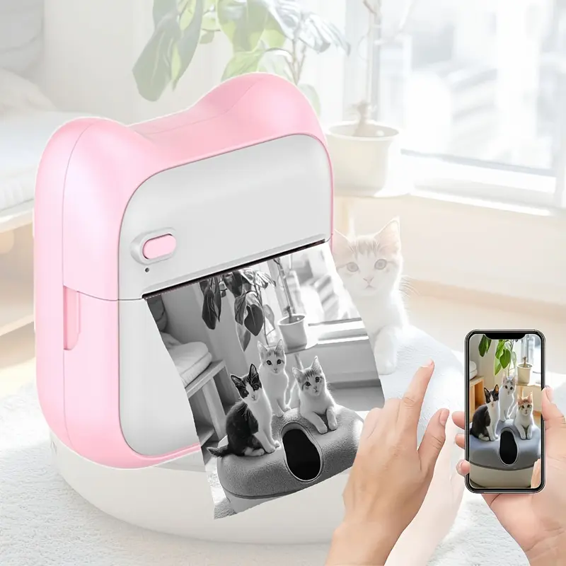 Inkless Portable Thermal Label Printer - Wireless Rechargeable Pink Mini Printer, Monochrome Office Equipment, Sticker Maker, Christmas Useful Mini Gifts