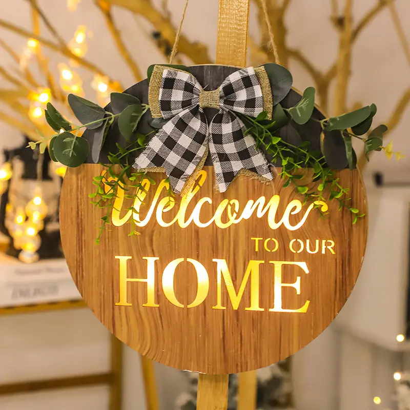Cross-border Christmas wooden luminous letter wall listing arts and crafts simulation wreath round door decoration pendant
