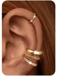 14K Gold Plated Ear Cuff Earrings for Women   - Hypoallergenic Ear Cuffs 14K Silver/Gold Plated Non Tarnish Clip on Cartilage Earrings Fake Earring Set Trendy Jewelry