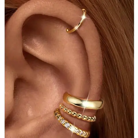 14K Gold Plated Ear Cuff Earrings for Women   - Hypoallergenic Ear Cuffs 14K Silver/Gold Plated Non Tarnish Clip on Cartilage Earrings Studs Earrings Fake Earring Stacking Set Stackable Earrings Trendy Jewelry