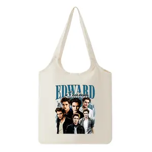 Edward Cullen Vampire Twilight Movie Fan Art Canvas Tote Bag Casual Everyday Use Lightweight Shoulder Bag Perfect Gift for Horror Movie Lovers Halloween Christmas Birthday Anniversary Present for Women Men