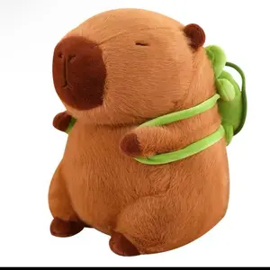Capybara with Turtle Backpack - Adorable Capybara Plush Toy Wearing a Green Turtle Design Backpack (13 inch)