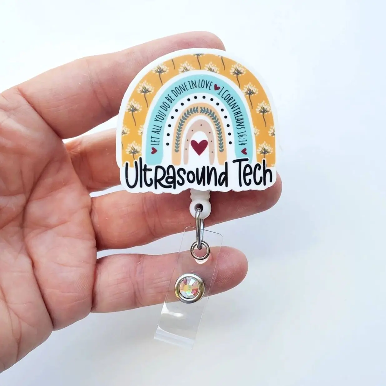 Ultrasound Tech Rainbow Badge Reel, Retractable ID Holder with Carabiner, Sonographer Gift 2PE
