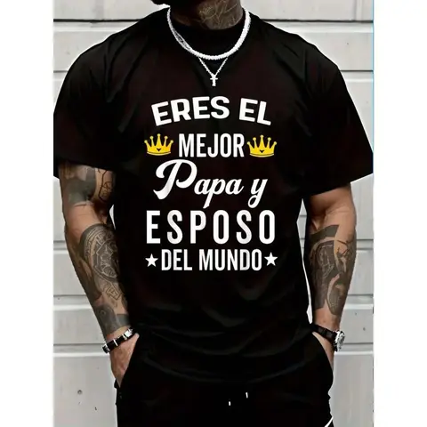 100% Cotton Short-Sleeve Round Neck T-Shirt - Casual Streetwear Graphic Top, Ideal for Father's Day Gifts for Dads, Best Husbands