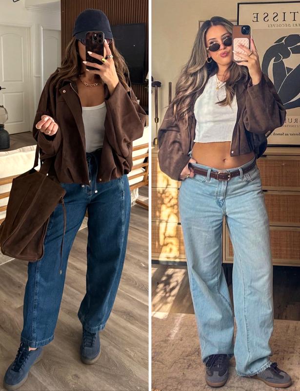 HVEWARM Women's Faux Suede Bomber Jacket Fall Winter Lapel Pilot Coat Casual Oversized Long Sleeves Zip Up Trendy Streetwear Outerwear Soft Luxe Look Classic Trendy Twist HVEWARM Women's Faux Suede Bomber Jacket Fall Winter Lapel Pilot Coat Casual Oversized Long Sleeves Zip Up Trendy Streetwear Outerwear Soft Luxe Look Classic Trendy Twist