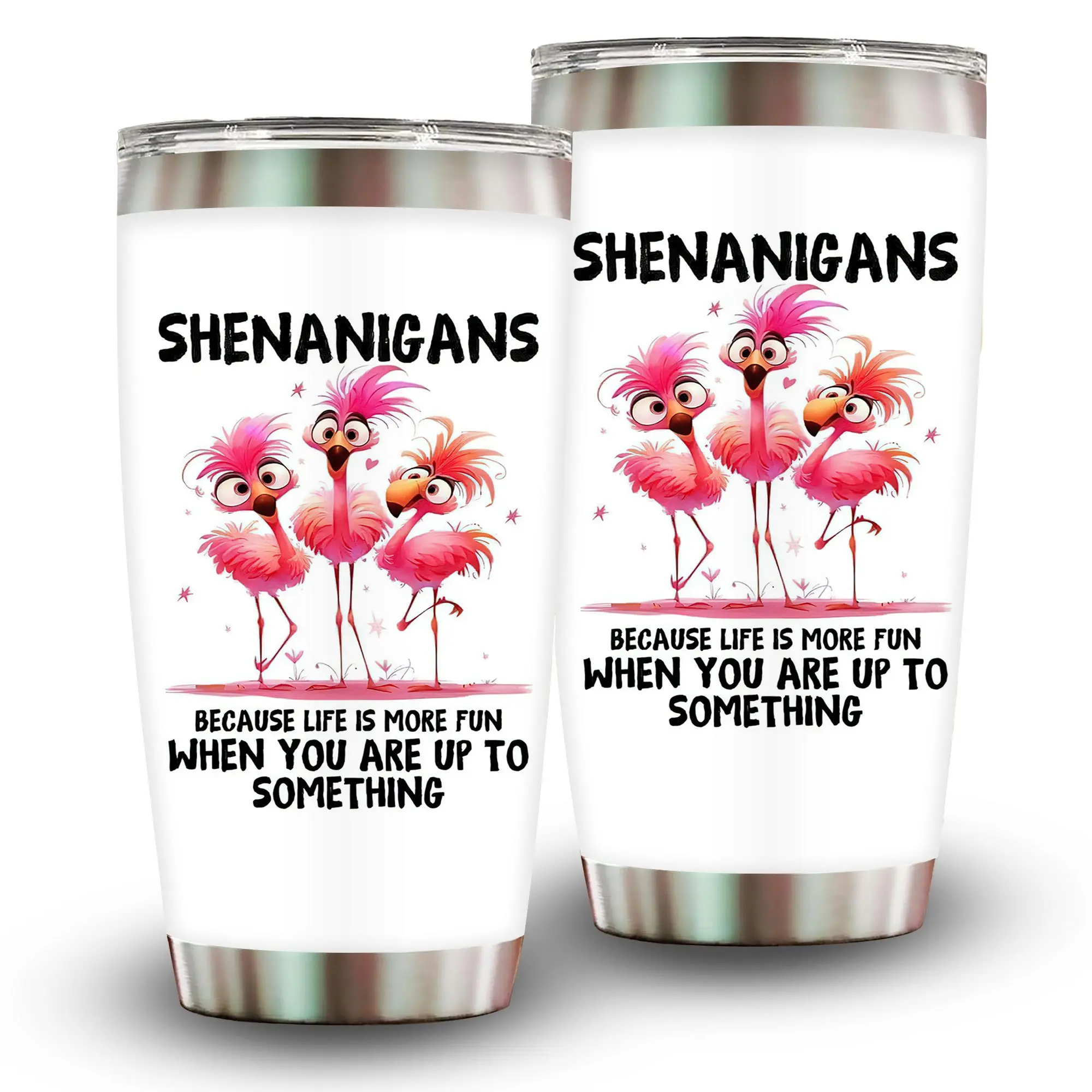 1pc 20oz Stylish Geometric Funny Pink Flamingos Vacuum Flask, Double-Wall Insulation Portable Travel Mug, Spill-Proof Lid, Ideal Gift for Parents for Christmas, Birthday, Kitchenware Drinkware Coffee Cup