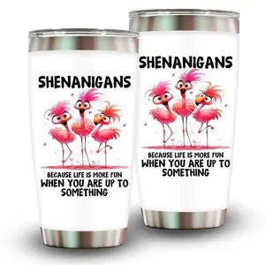 1pc 20oz Funny Pink Flamingos Tumbler, Double Wall Vacuum Insulated Travel Mug, Spill Proof Lid, Perfect Gift for Dad, Mom, Ideal for Christmas, Thanksgiving, Valentine's, Mother's, Father's Day, Gift for birthday, Coffee Cup