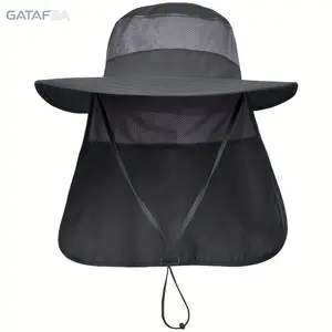 Men's Wide Brim Sun Hat with Neck Flap, UV Protection Breathable Sunshade Cap, Lightweight Adjustable Neck Cover Bucket Hat, Outdoor Sun Protection Headwear Ideal for Fishing Hiking Camping Travel Garden Adventure and Daily Casual Outdoor Activities Sunsc