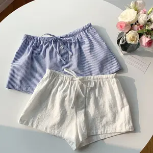 Women's 2pcs Striped Comfy Shorts - Elastic Drawstring Waist, Loose Fit, Wide Leg, Plain Casual Summer Women's Clothes, Blue White, Clothes,summervibes outdoorfun