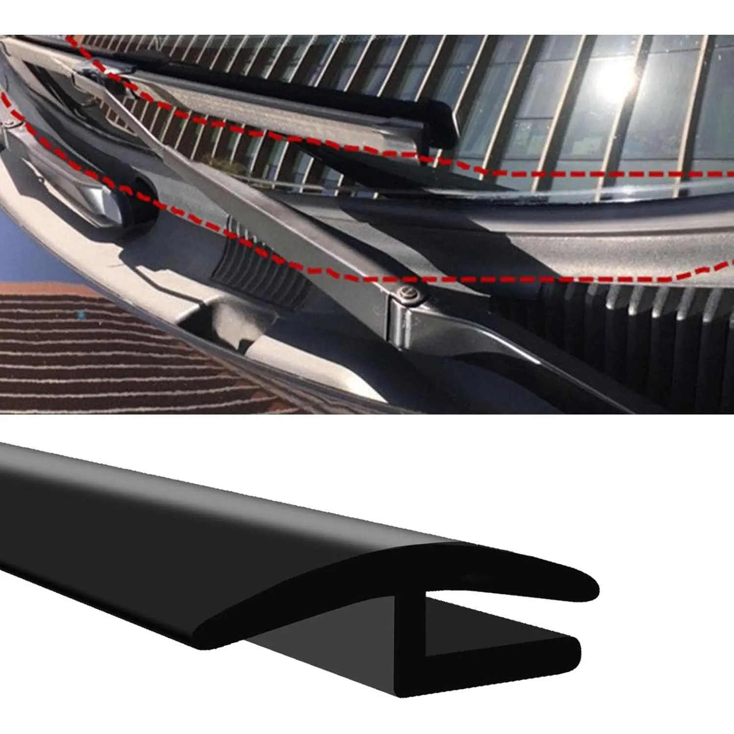 1.7M/ 5.6Ft Windshield Cowl Rubber Seal Strip, H-Shape Black Molding Trim Strips for    SUVs