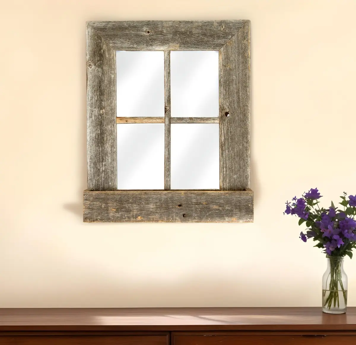 HomeRoots 380266 Rustic Reclaimed Wood Window Frame with Planter - 22 in. Width, 25 in. Height, Rust-Finished Traditional Country Decor Outdoor Accent, Outdoors
