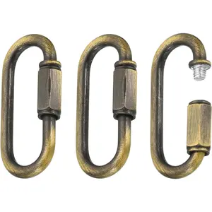 4mm Thick Quick Link Screw Lock Oval Chain Connector Clips for Chandelier Pendant Lights, Bronze, Pack of 3
