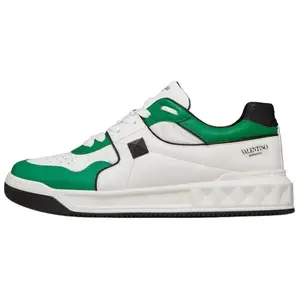 Valentino One Stud Leather Low-Top Sneakers for Men in White and Green