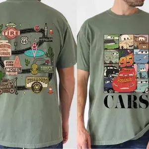 Lightning McQueen Number Shirt Casual Cotton T-Shirt, Piston Cup Champion Shirt, Cars Movie T-Shirt, Retro Two Side McQueen Cars Shirt, Lightning McQueen Shirt