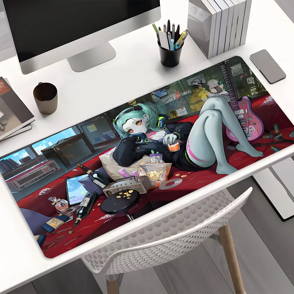 Cyberpunk Anime Girl Large Gaming Mouse Pad,Aesthetic Desktop Drotection Pad,Washable Rubber Pad Non-Slip Lock Edge Multi-Size Mouse Pad Suitable For Home Office,Gift for Family and Friends,Gaming Desk Accessory,Computer Accessories For Desk