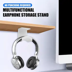 Universal Headphone Stand Adhesive Plastic Wall Mount Hanger Under Desk Headset Rack Holder Support for Gaming Earphone Bracket, Utility Hooks