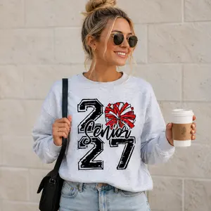 Senior 2027 Sweatshirt&T-Shirt, Style Graduation Graphic Tee, Minimal Colorful Number Senior T-Shirt,Cheer Pom Graphic Senior Shirt, Cute Class of 2027 Gift for Senior Girls High School Students