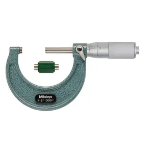 Mitutoyo 1-2" Range Outside Mechanical Micrometer (103-136) - Metal Tool with Friction Thimble, Handle, Carbide Faces for Exact Readings, Range 1-2"