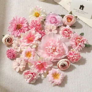 21pcs Artificial Flower DIY Material Kit, Clothing Hat Hairpin Headpiece Accessories, Wedding Decoration Fake Flowers Set