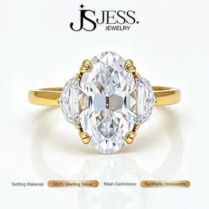 4.8 ct total old mine oval cut three-stone full moissanite ring, S925 sterling silver, 18k gold and white gold, women’s engagement promise jewelry