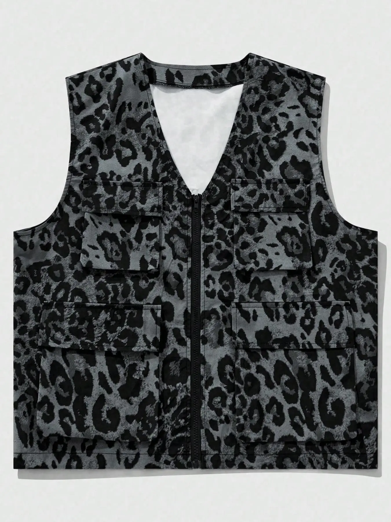Men's Leopard Print Pocket Zip Up Waistcoat Vest Jacket Gilet, Regular Fit Casual Breathable Lightweight Sleeveless Outerwear for Hiking Outdoor Camping Daily Wear, Men Clothes for Summer, Tops