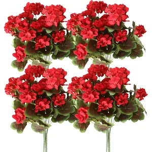 4pcs Zaphyron Artificial Geraniums - Realistic Pink Flowers with Green Foliage for Indoor & Outdoor Decor, Perfect for Garden,and Hanging Planter, Garden Decor | Seasonal Display | Maintenancefree Plants, Artifici Decorative Fruit Ornaments Plastic Red