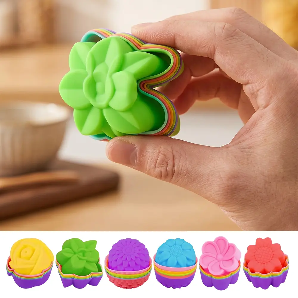 Pack of 36 Reusable Silicone Baking Cups,Silicone Cupcake Liners for baking, Multi Flower Shapes Muffin Liners, Multicolor