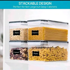 4PCS X 3.5L Airtight Food Storage Containers With Lids Plastic Spaghetti Canisters For Pasta Organizer Air Tight Kitchen Pantry Organization