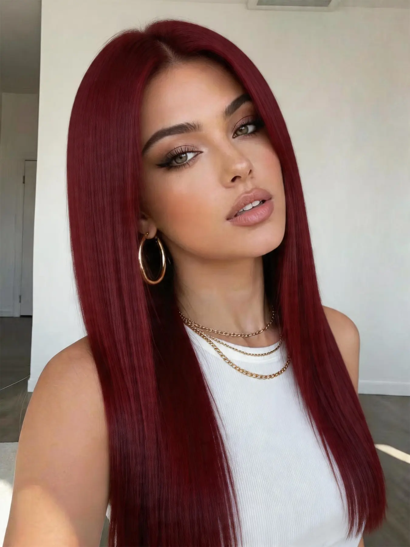 28 Inch Long Straight Burgundy Wigs for Women, Natural Thick Soft Synthetic Hair Wig, Premium Synthetic Wigs, Daily Wear, Party & Halloween Costume