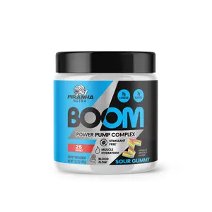 Piranha Nutra Stim Free & Caffeine Free Pre Workout Powder for Men & Women Sugar Free - BOOM Power Pump Complex - L-Citrulline, Glycerol, Alpha GPC, Pink Himalayan Sea Salt