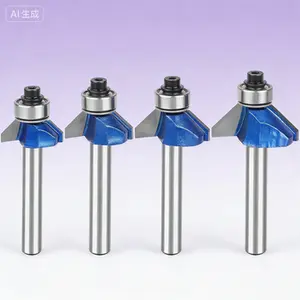 45 Degree Chamfer Router Bit Set with 1/4 Inch Shank, Cutting Diameters 1/4 5/16 3/8 1/2 Inch, C3 Carbide for Angled Edges and Clean Cuts, Professional Woodworking Tools for Decorative Pieces and Edge Trimming
