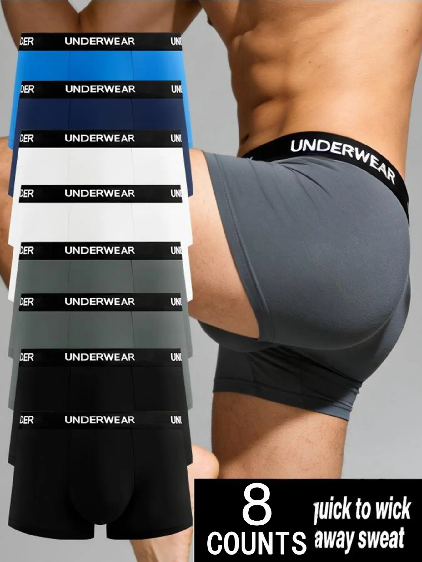 8 pcs Men's Solid color leisure flat cornered underwear, Seamless Boxer Briefs Pack, Soft, loose men's underwear, suitable for Four Seasons and daily wear, Underwear All Seasons, Men's innovative underwear