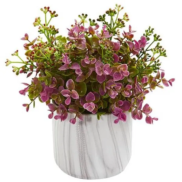 Nearly Natural Eucalyptus Artificial Plant in Marble Finished Vase