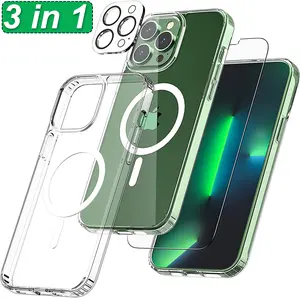 XG-Tech For iPhone 17 Air 16 15 Plus 14 13 Mini 12 11 Pro Max Magnetic Clear Transparent Case Compatible With MagSafe Cover - [Free] Tempered Glasses + [Free] Camera Lens Protector