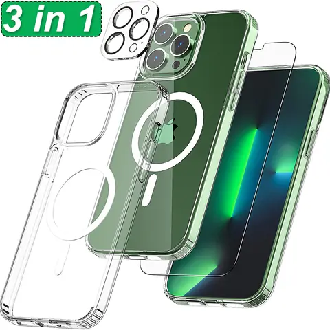 MagSafe-Compatible Transparent Protective Casing for iPhone 18 Pro Max/17/17e/Air/16/16e/15 Plus/14/13 Mini/12/11 Pro Max - Corner Impact Pad, Free Tempered Glass, Free Camera Lens Protector, Cellphone Accessory