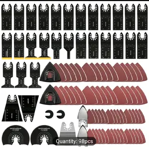 Oscillating Saw Blades Set - 97-Piece Multitool Kit for Wood, Metal, Plastic & Drywall Cutting & Sanding with Quick-Release Adapters tool blade