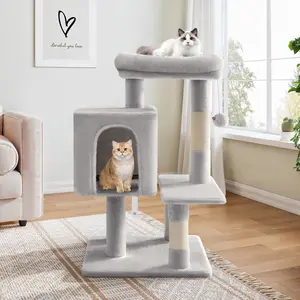 Allewie 29 Inches Cat Tree Tower/Plush Perches Platform/Condo/House/Sisal Scratching Posts/Multi-Level Activity Center Furniture for Kittens/Beige/Dark Grey/Grey/Pink,#TikTokShopBlackFriday #Christmas Gifts