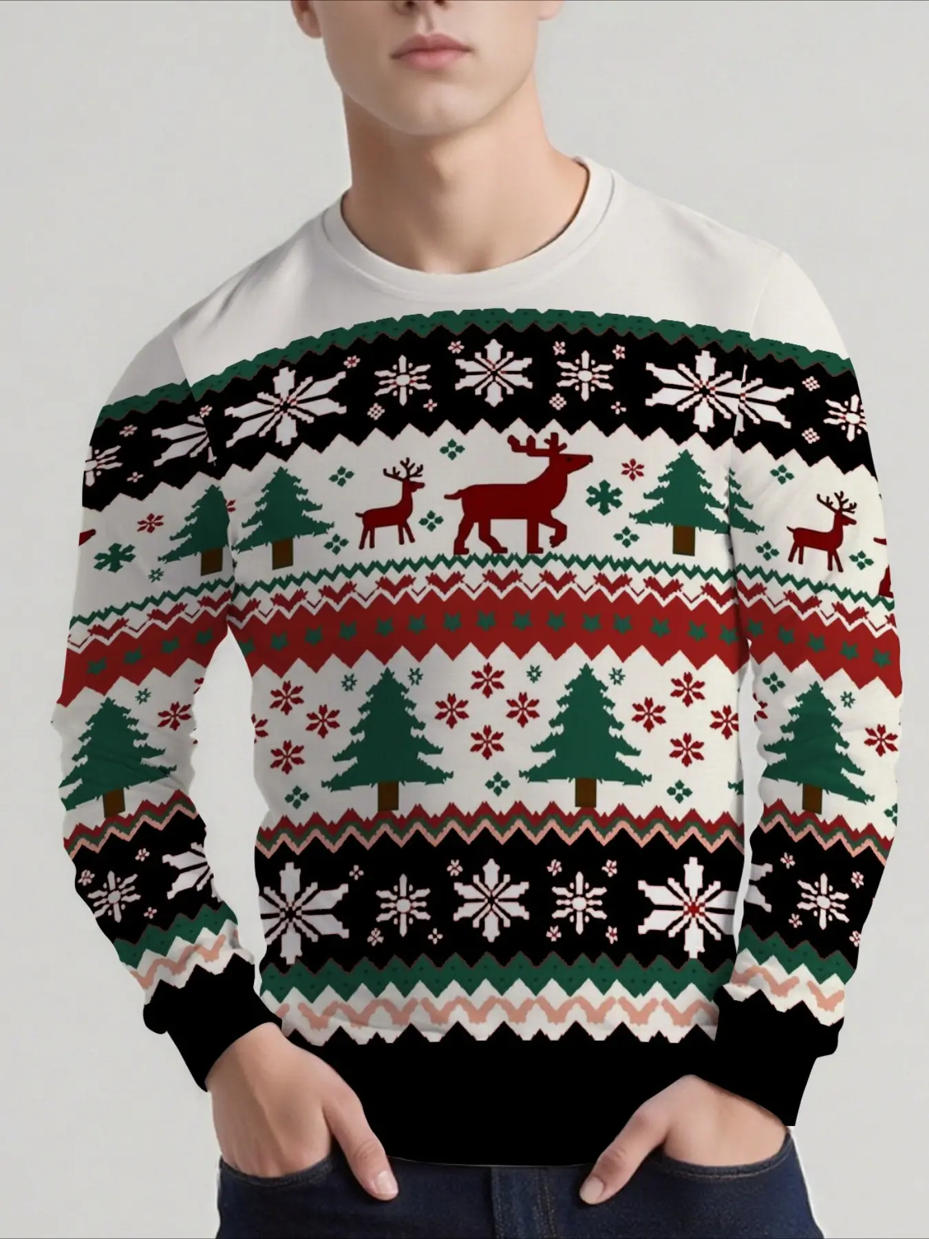 Unisex Christmas Sweatshirt 3D Christmas Snowman and Santa Claus Print Ugly Christmas Sweater Unisex Pullover Holiday Party Pullover
