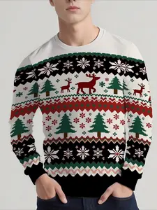 Unisex Christmas Sweatshirt 3D Christmas Snowman and Santa Claus Print Ugly Christmas Sweater Unisex Pullover Holiday Party Pullover