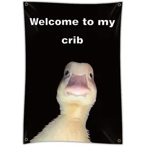 "Welcome To My Crib" Flag 3x5ft Funny Meme Tapestry Aesthetic University Dorm Wall Decor Durable Polyester Banner with 4 Brass Grommets Gift