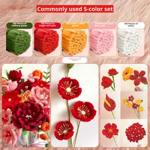 100/400/500/600/900/2500pcs Encrypted Twist Stick Bouquet Diy Rose Flower DIY Materials, Common Color Series Recommended Set