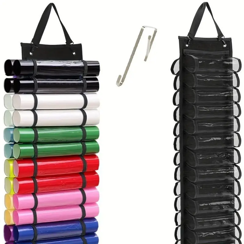 1pc Vinyl Roll Holder With 12/24/48 Compartments, Hanging Storage Rack, Wall Mount Storage Organizer For Craft Room Over The Door, Makeup Organizer