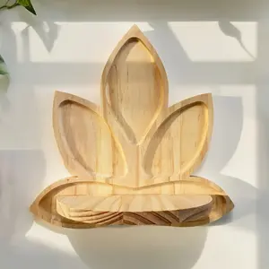 2Pcs Natural Wood Lotus Wall Shelf Bohemian Zen Floating Shelves Arched Leaf Design Pine Wood Minimalist Wall-Mounted Storage Racks for Living Room Bedroom Bathroom Meditation Space Space Saving Decor