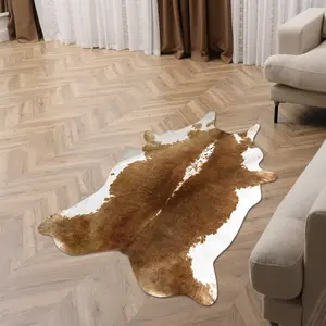 Modern Moroccan carpet, high-quality imitation cowhide, non slip carpet, suitable for living rooms and bedrooms, khaki color