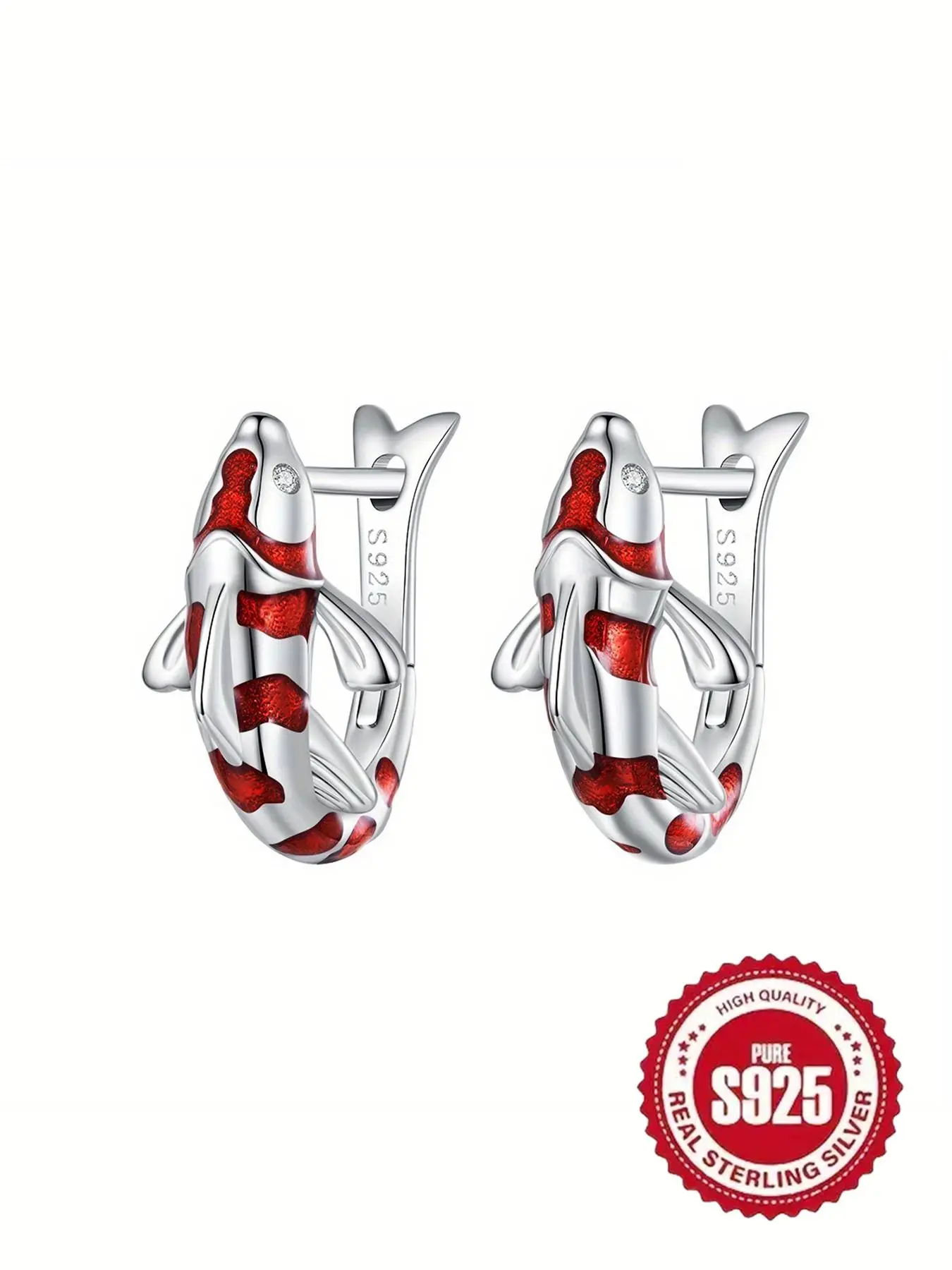 925 Sterling Silver Koi Fish Design Dangle Hoop Earrings, Fashionable Earrings for Women, Trendy All-match & Exquisite Jewelry for Birthday Gift, Dangling Huggie Earrings