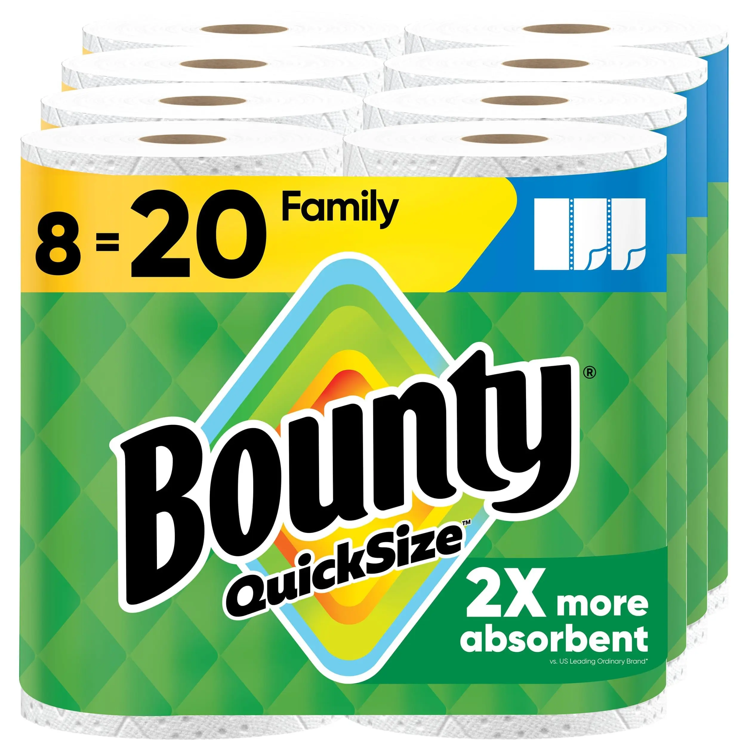 Bounty Quicksize White Paper Towels, 16 Family Rolls (Equals 40 Regular Rolls) Carton Pack, Kitchen Home Care Supplies, Absorbs Twice