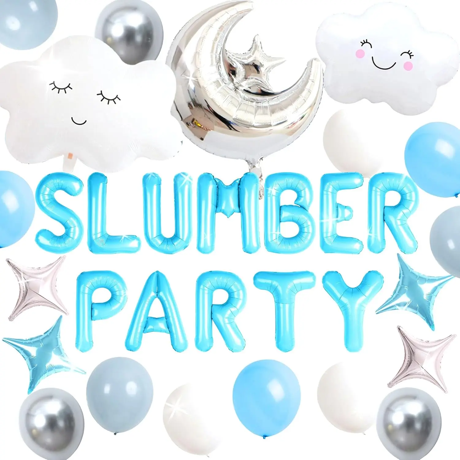 Slumber Party Decorations Blue Sleepover Party Supplies for Girls Moon Star Balloons Banner Pajamas Slumber Night Out Birthday Bachelorette Party Decorations